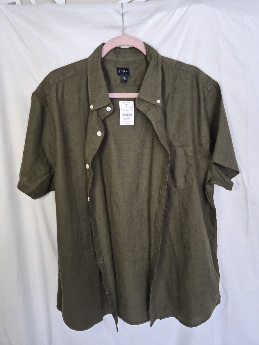 J. Crew Olive Green Linen Short-Sleeve Button-Up Shirt